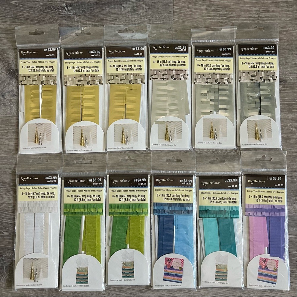 NWT Recollections Fringe Tape Lot12 Craft Gold Silver Green Blue Purple Michaels